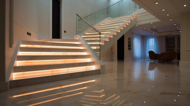 marble staircase with lighting